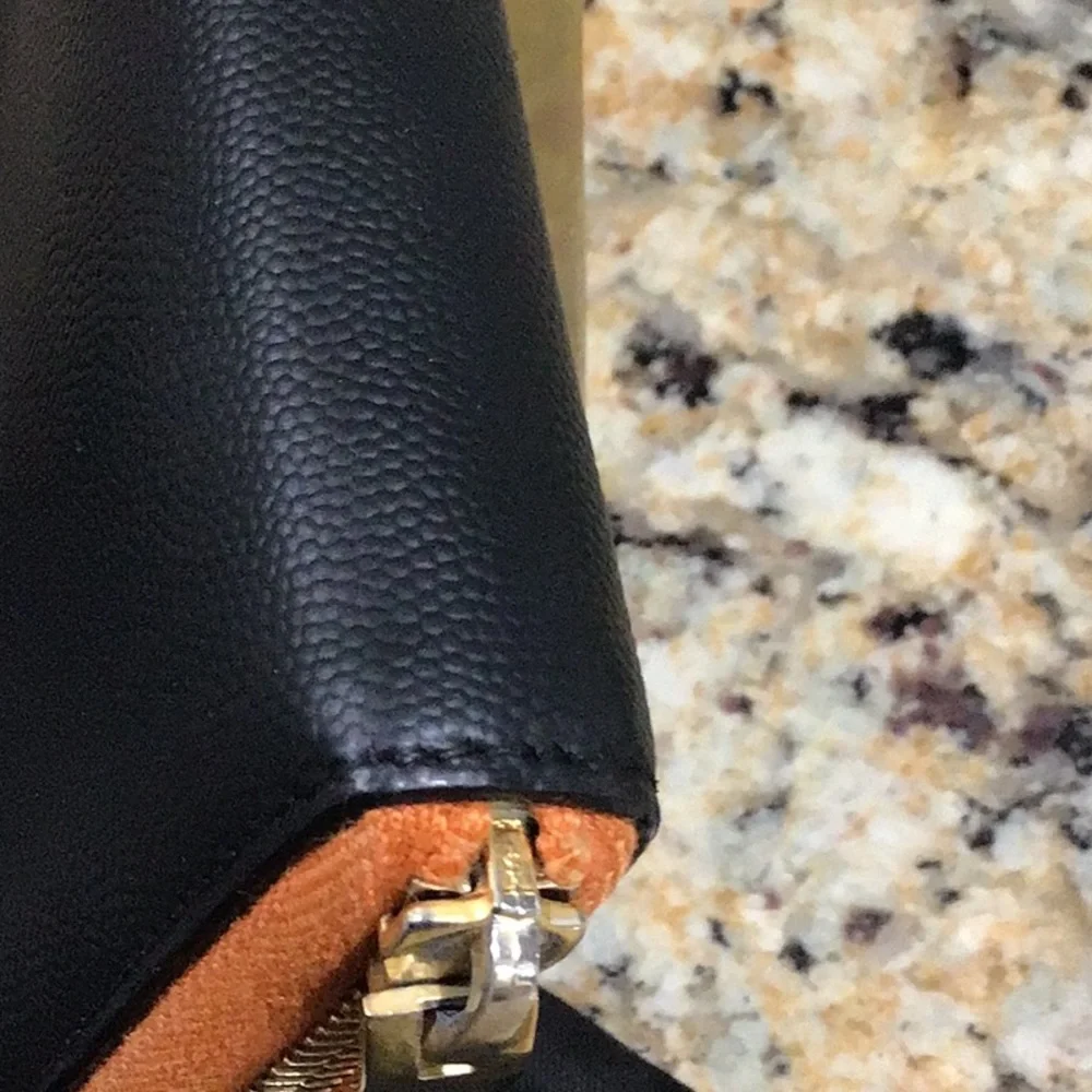 YSL Saint Laurent Black and Orange Long Zipper Wallet with dust bag. - Picture 6 of 9